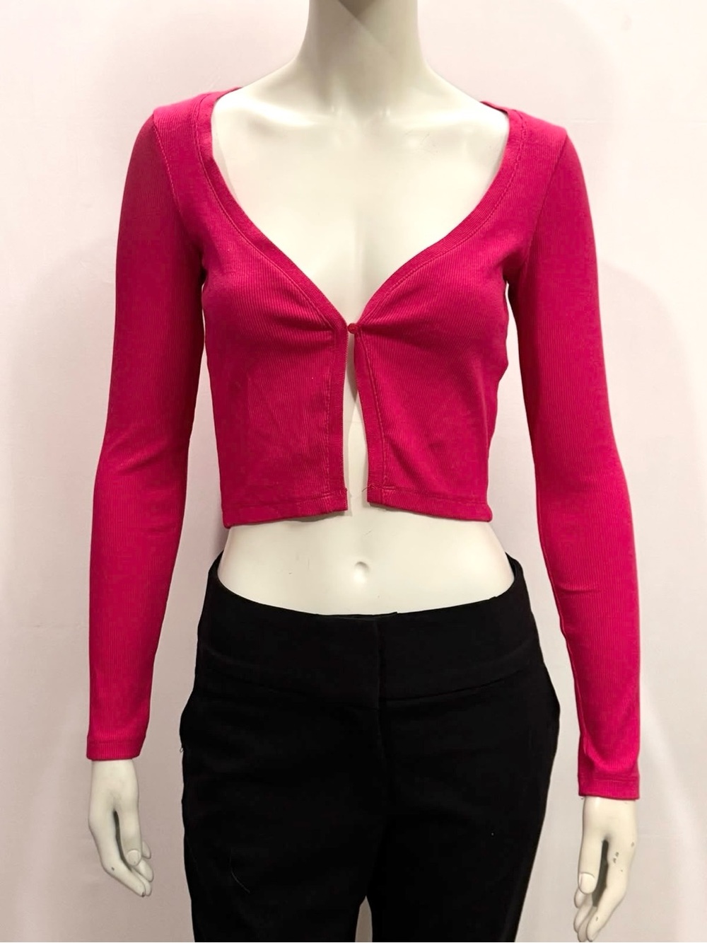 Zara Pink One Button Cropped Ribbed Cardigan Knit Top Size S Small New